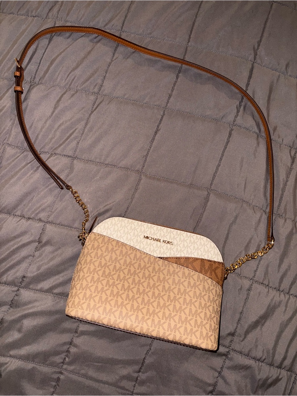 Michael Kors Two-Tone Signature MK Crossbody in Brown and White